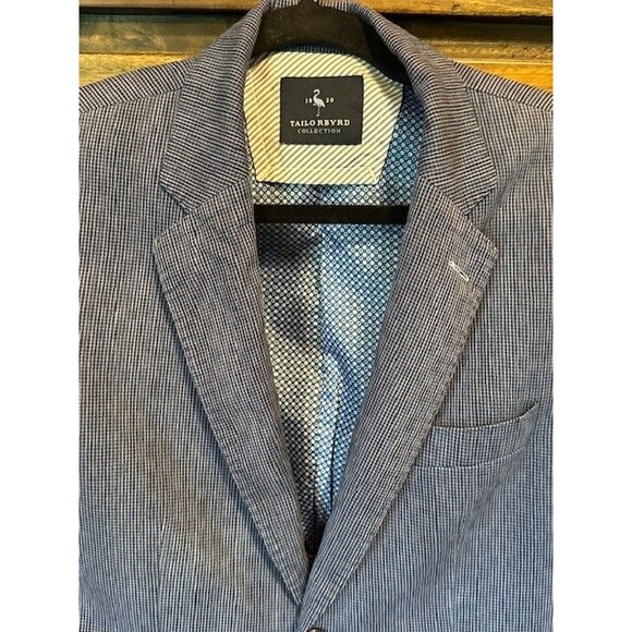 Tailorbyrd Mens Blazer Sport Coat Blue‎ Stripe Stretch Seersucker Elbow 38S - Picture 4 of 16